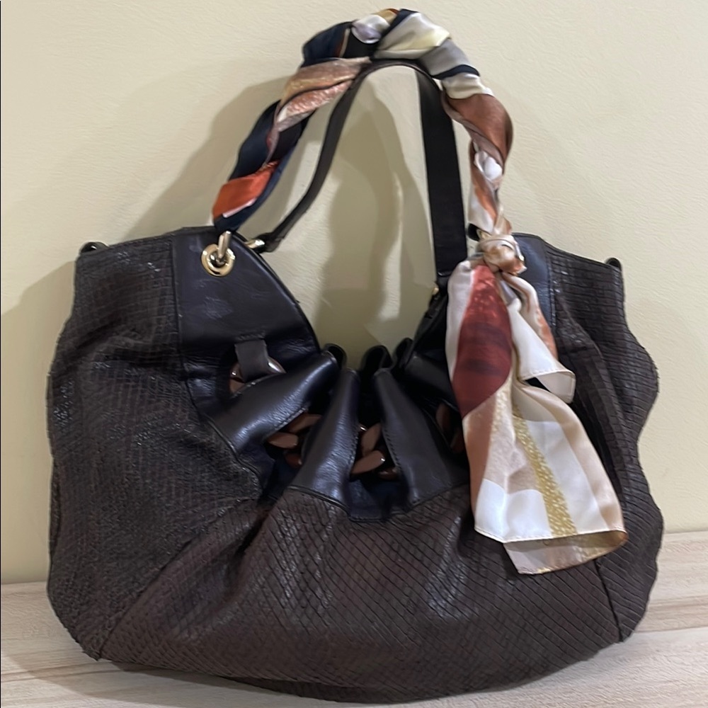 FURLA Handbag Vintage Shoulder Bag Logo Python Leather Brown Women's Boho bag